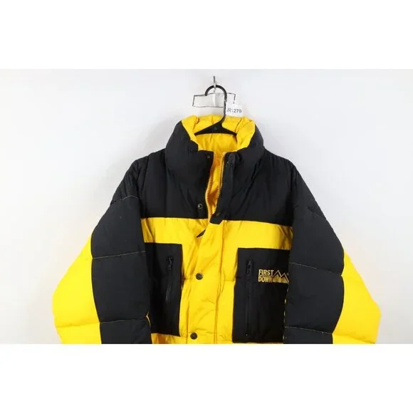 Deadstock Vintage 90s Streetwear Mens XL Color Block Down Puffer Jacket Yellow